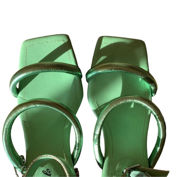 Free People Parker Chain Heel Green Metallic Strappy Sandal Shoe Glitter - Picture 11 of 16